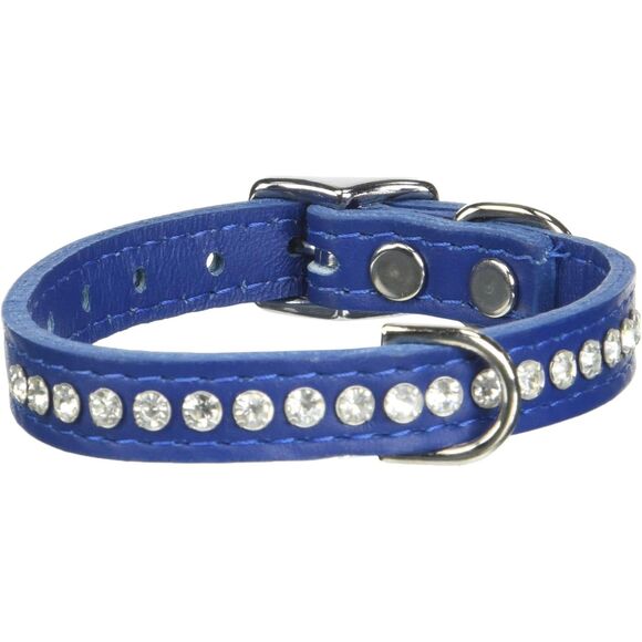 Omnipet/Signature Leather Other - Signature Leather Crystal Dog Collar, Blue Solid Grain Leather, Fits 7.5"-9.5"